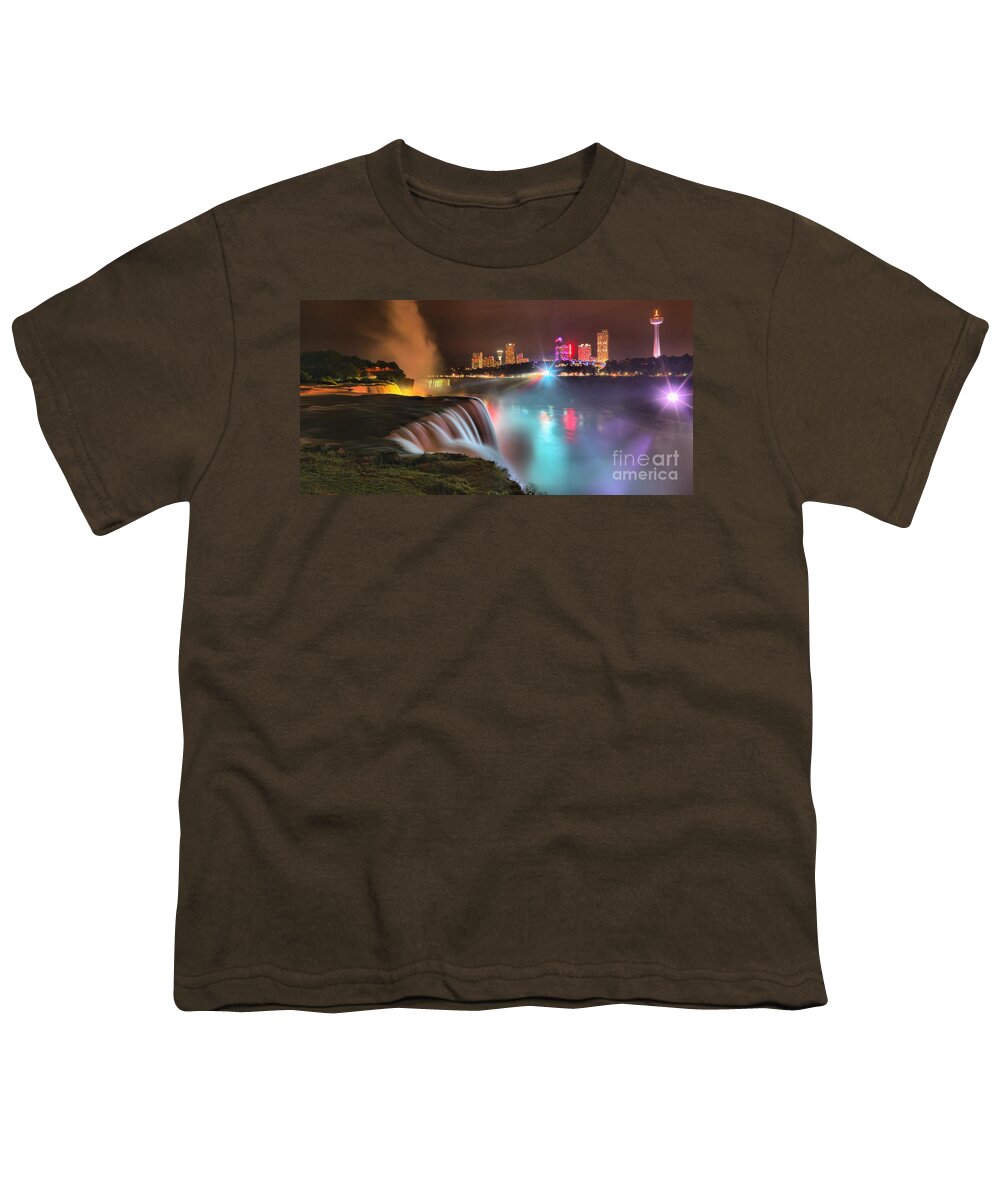Niagara Falls Youth T-Shirt featuring the photograph Niagara Starbust Skyline Panorama by Adam Jewell
