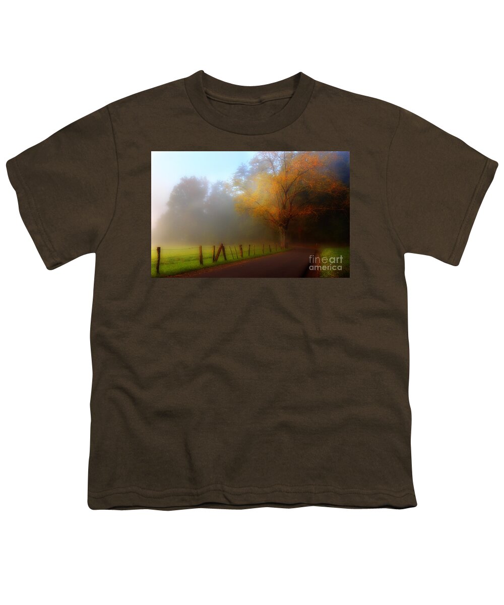 Cades Cove Youth T-Shirt featuring the photograph October And Fog by Michael Eingle