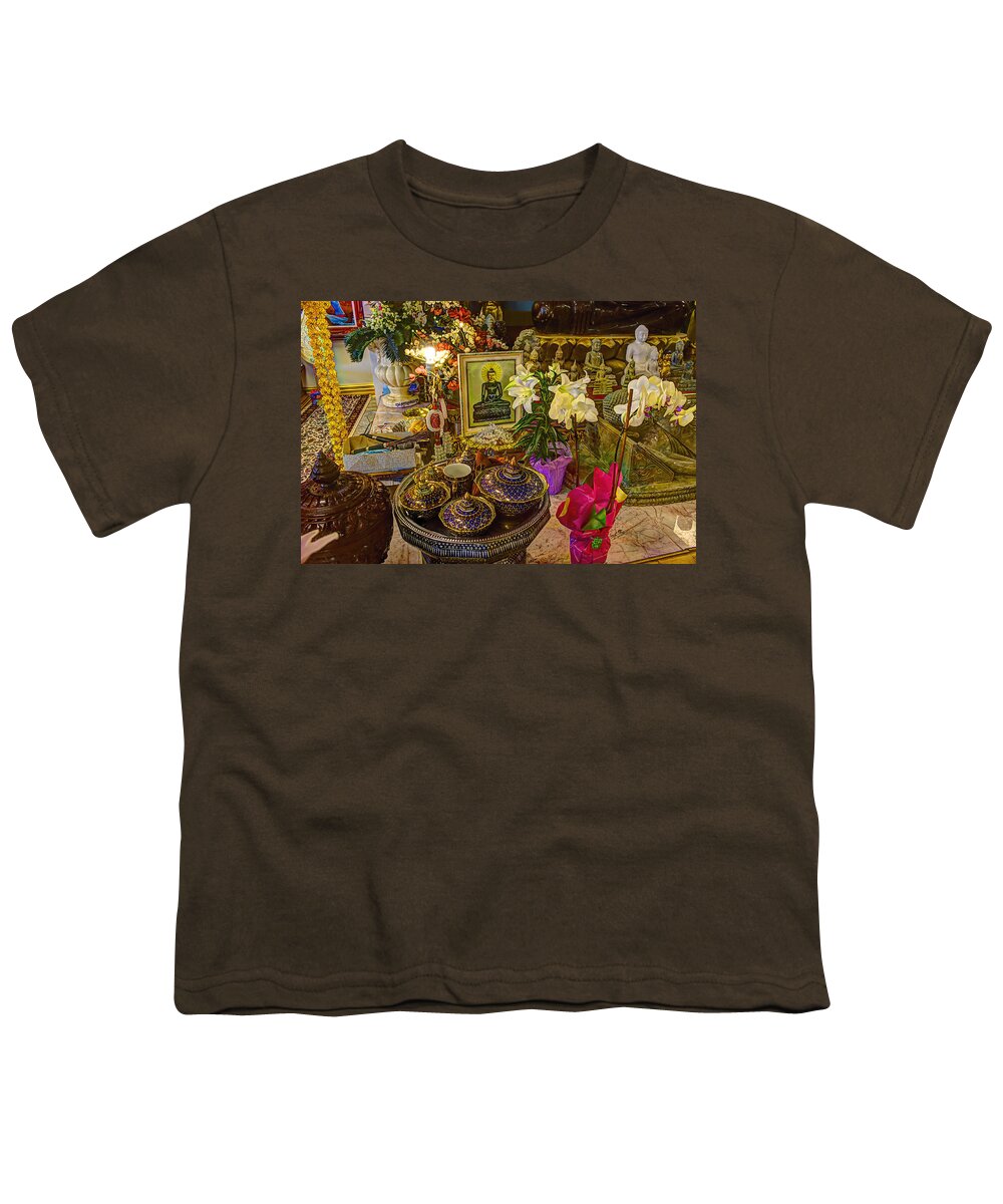 Cambodian Buddhist Temple Youth T-Shirt featuring the photograph Offerings by Amanda Stadther