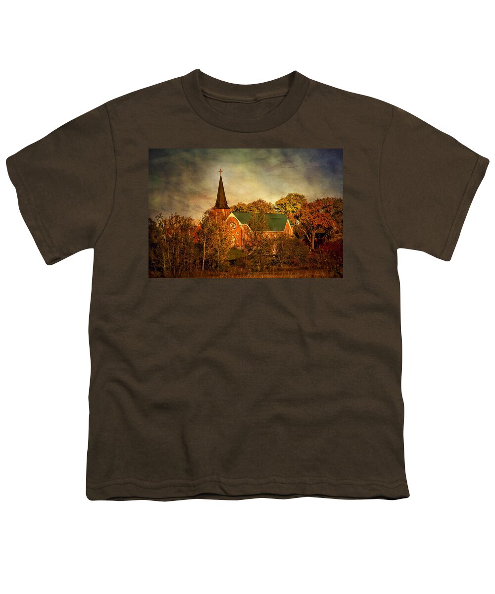 Church Youth T-Shirt featuring the photograph Old Brick Church in Autumn by Peggy Collins