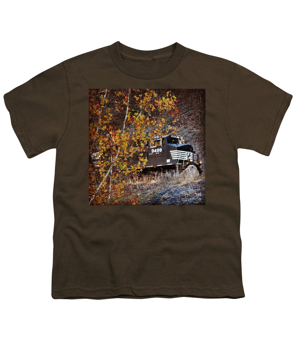 Train Youth T-Shirt featuring the photograph On A Journey by Kerri Farley