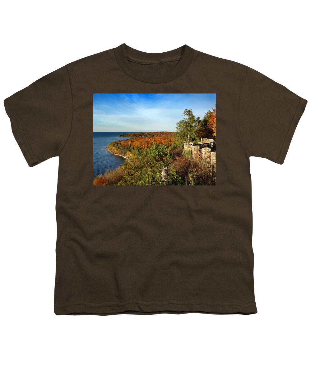 Peninsula State Park Youth T-Shirt featuring the photograph Peninsula State Park Lookout in the Fall by David T Wilkinson