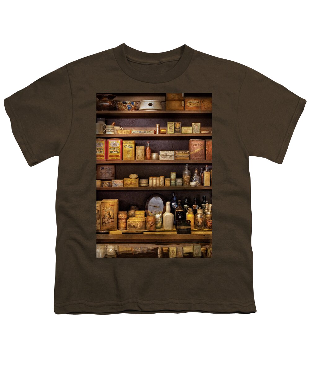 Pharmacy Youth T-Shirt featuring the photograph Pharmacy - Quick I need a miracle cure by Mike Savad