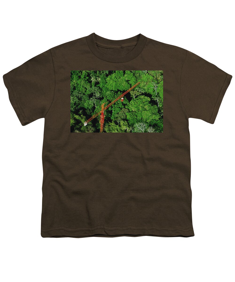 Feb0514 Youth T-Shirt featuring the photograph Rainforest Canopy Research Crane Stri by Mark Moffett