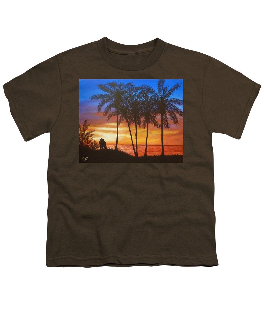 Romance Youth T-Shirt featuring the painting Romance in Paradise by Amelie Simmons
