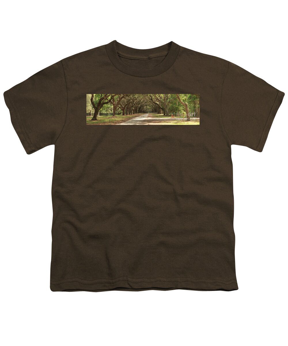 Avenue Of The Oaks Youth T-Shirt featuring the photograph Savannah Oaks Panoramic by Adam Jewell