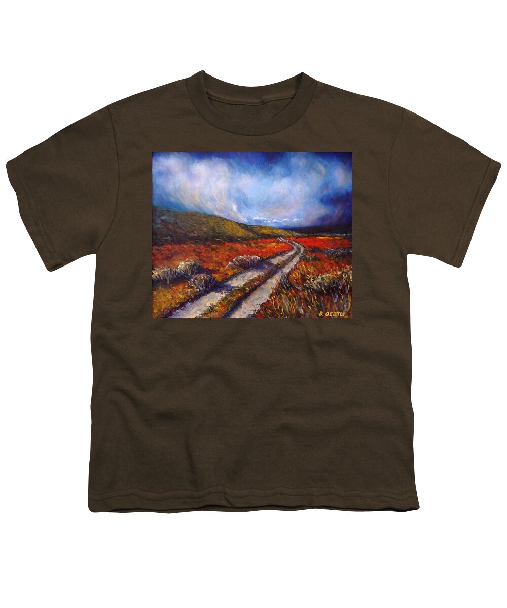 Landscape Youth T-Shirt featuring the painting Southern California Road by Barbara Oertli