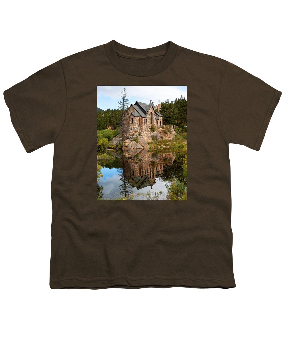 St. Malo; Church; Pope; Reflection; Chapel; Mountain Church; Estes Park; Allenspark Youth T-Shirt featuring the photograph St. Malo by Jim Garrison