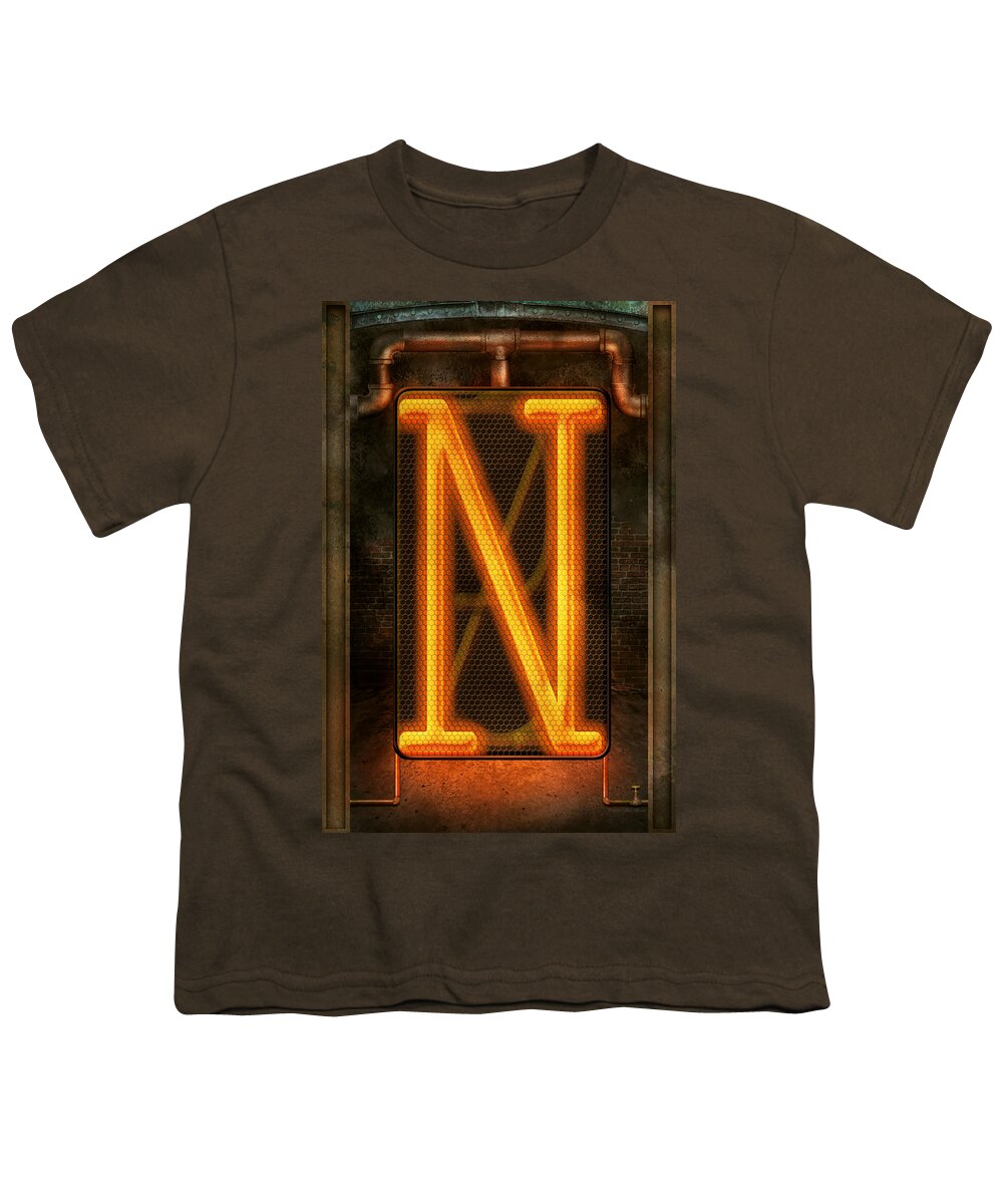Self Youth T-Shirt featuring the photograph Steampunk - Alphabet - N is for Nixie Tube by Mike Savad