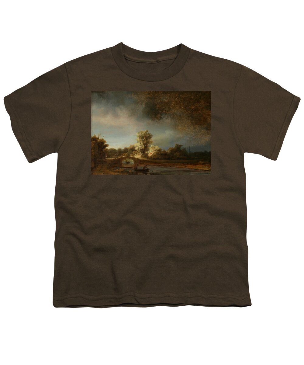 Stone Bridge Youth T-Shirt featuring the painting Stone Bridge by Rembrandt