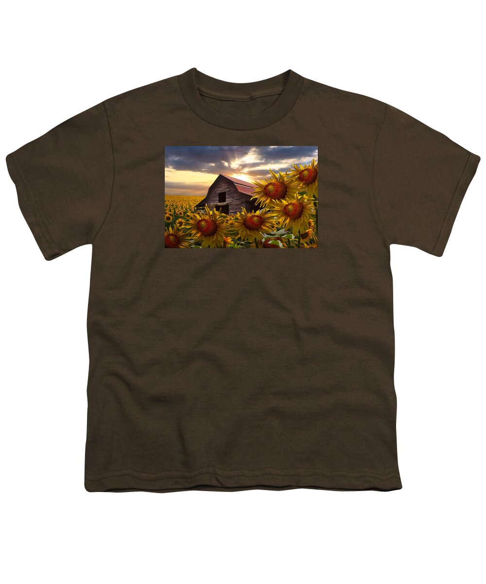 Barn Youth T-Shirt featuring the photograph Sunflower Dance by Debra and Dave Vanderlaan