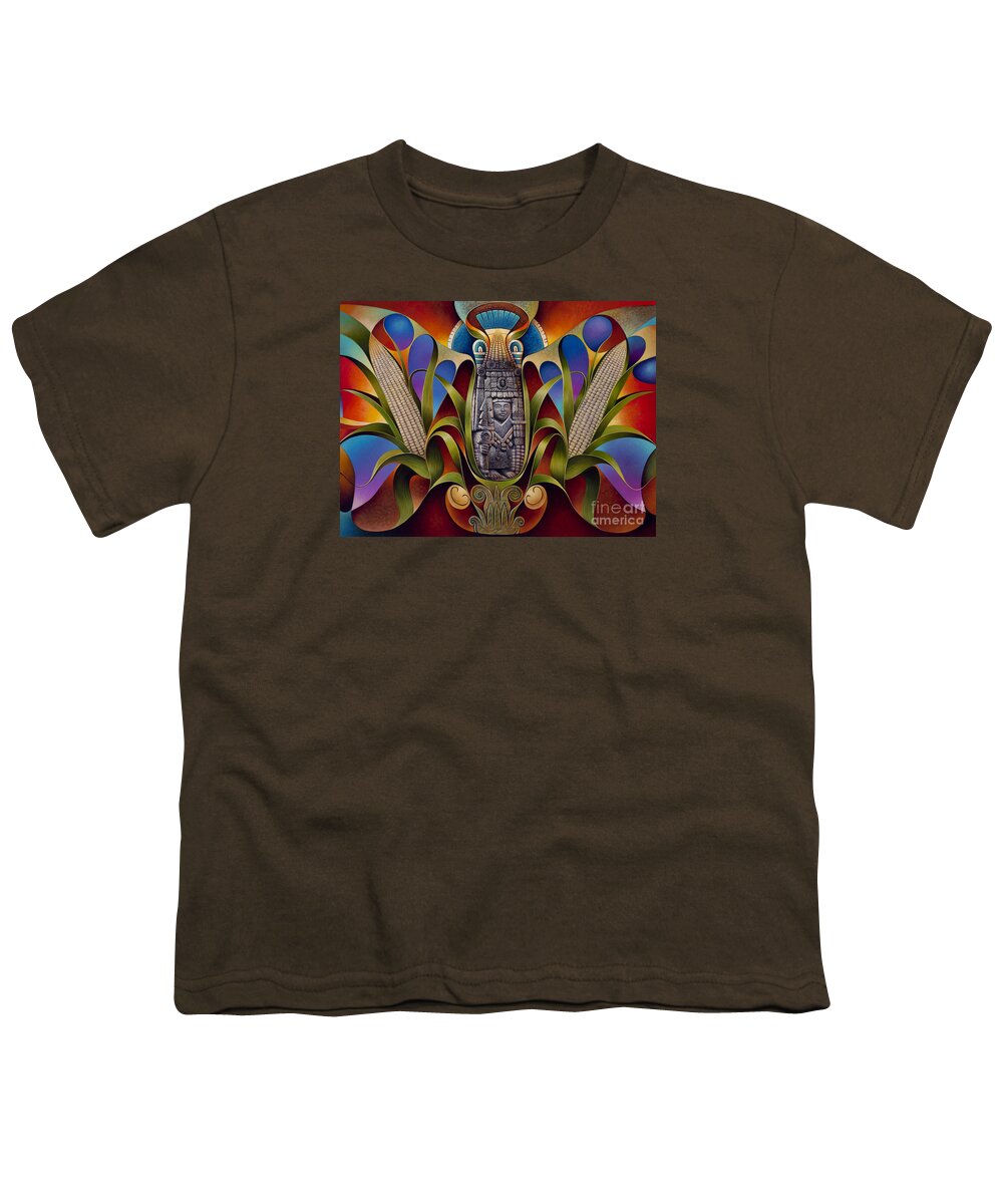 Aztec Youth T-Shirt featuring the painting Tapestry of Gods - Chicomecoatl by Ricardo Chavez-Mendez