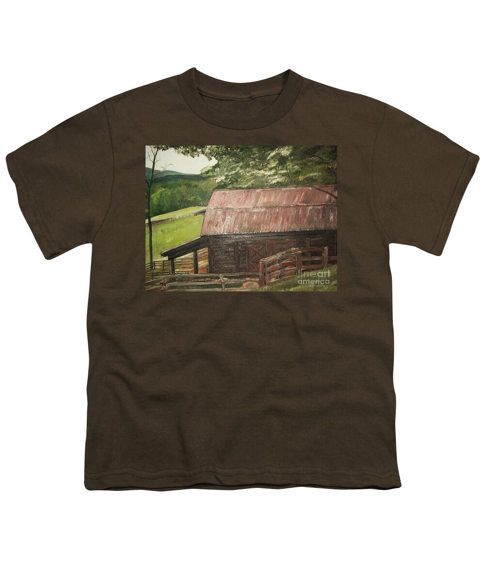 Old Barn Youth T-Shirt featuring the painting The Cherrys Barn by Jan Dappen
