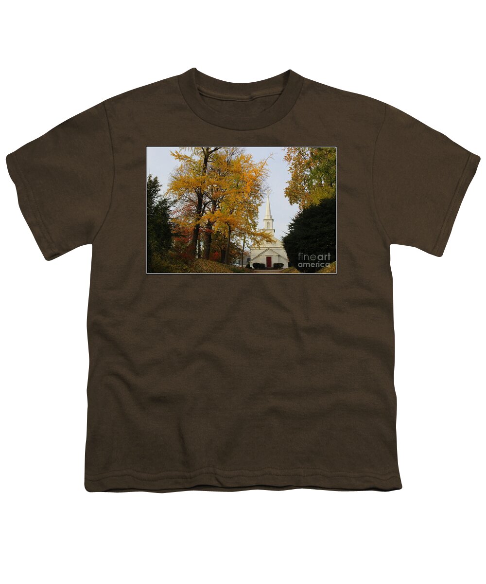  Churches Youth T-Shirt featuring the photograph The Little Country Church in Autumn by Dora Sofia Caputo
