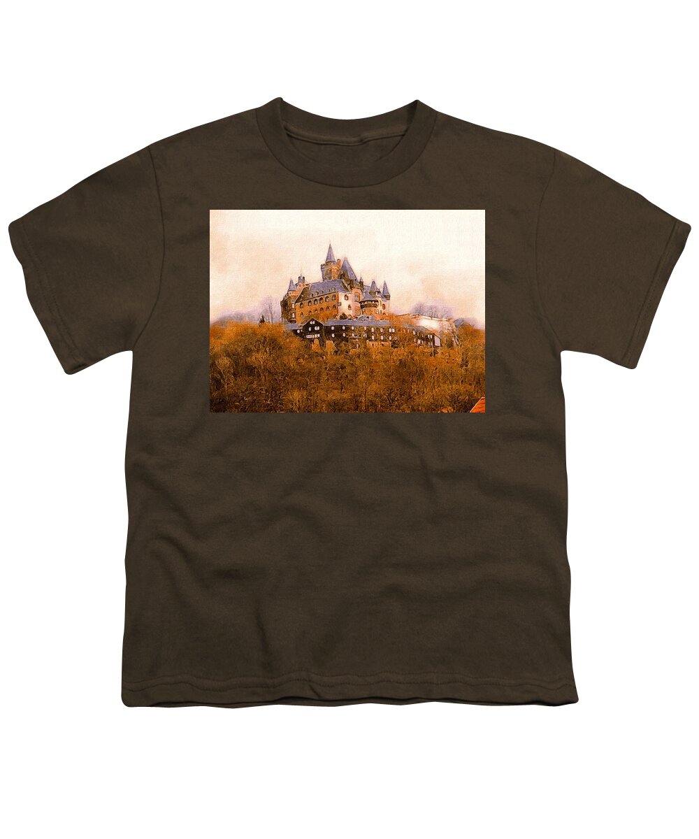 Medieval Youth T-Shirt featuring the painting The Medieval Castle of Wernigerode by Susan Maxwell Schmidt