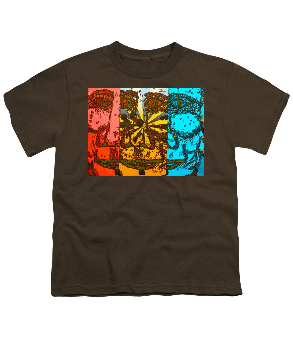 Blue Faces Youth T-Shirt featuring the painting The three faces of a serial painter by Robert Margetts