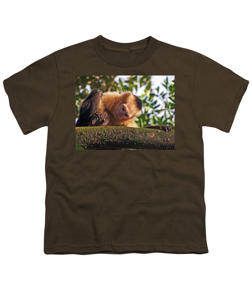 White-headed Capuchin Youth T-Shirt featuring the photograph This Little Piggy Went To... by Jennifer Robin
