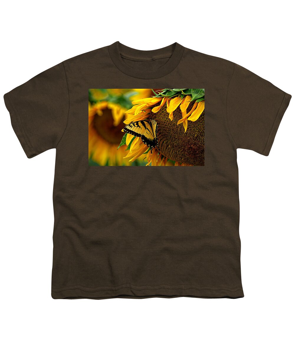 Yellow Butterfly Youth T-Shirt featuring the photograph Tiger Swallowtail on a Sunflower by Karen McKenzie McAdoo