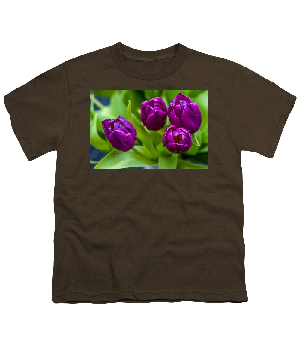 Tulip Youth T-Shirt featuring the photograph Towards You. Purple Tulips by Jenny Rainbow