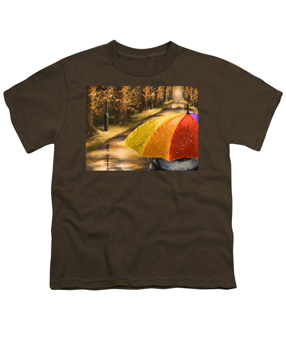 Rain Youth T-Shirt featuring the painting Under the rain by Veronica Minozzi