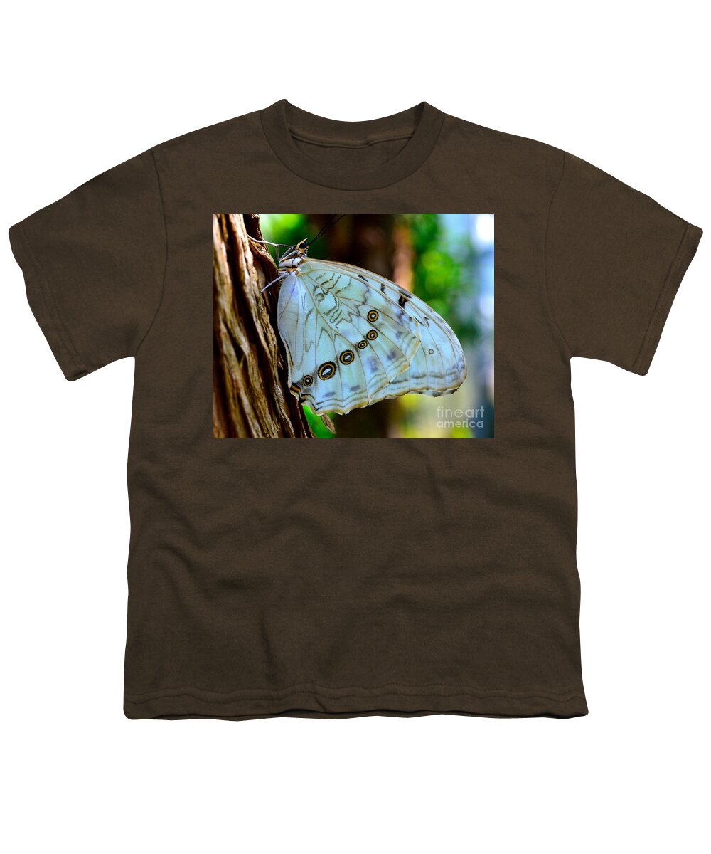 Butterfly Rainforest Youth T-Shirt featuring the photograph White Morpho Butterfly by AnnaJo Vahle