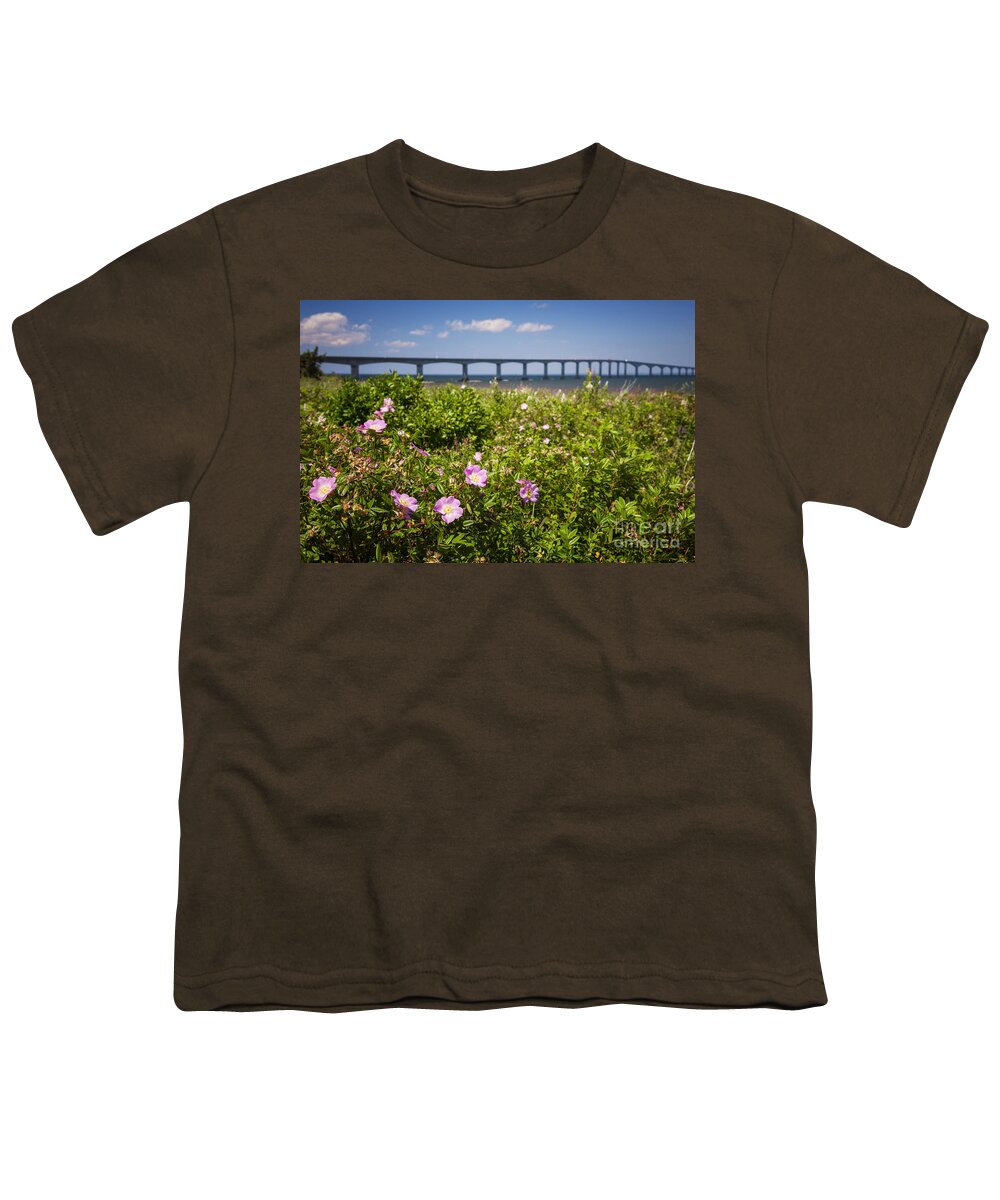 Wild Youth T-Shirt featuring the photograph Wild roses at Confederation Bridge by Elena Elisseeva