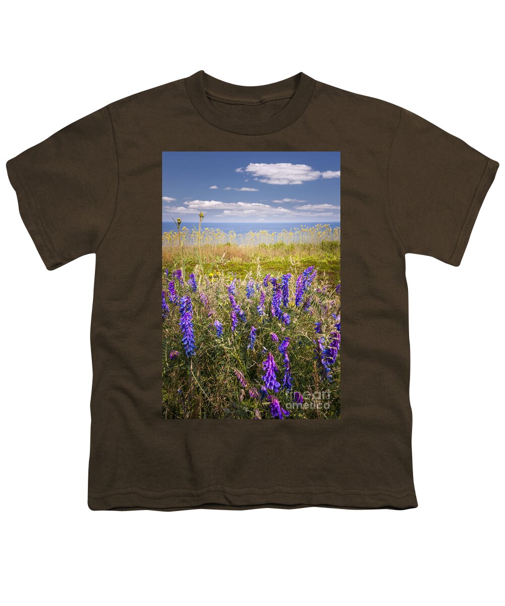Wildflowers Youth T-Shirt featuring the photograph Wildflowers on ocean coast by Elena Elisseeva