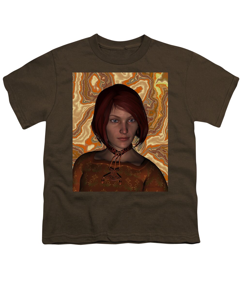 Portrait Youth T-Shirt featuring the digital art Woman in Brown Portrait by Judi Suni Hall