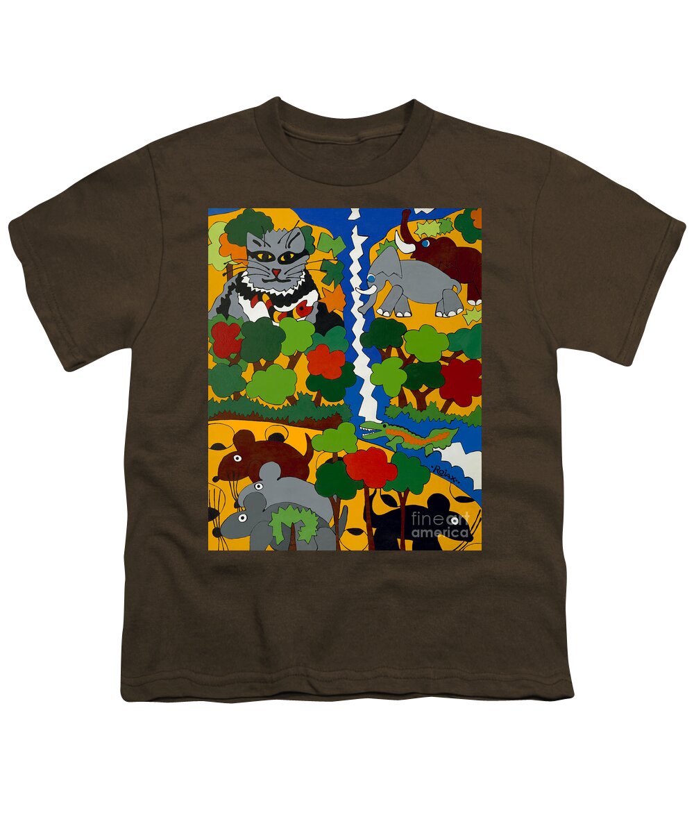 Cat Youth T-Shirt featuring the painting Zane Grey in Africa by Rojax Art
