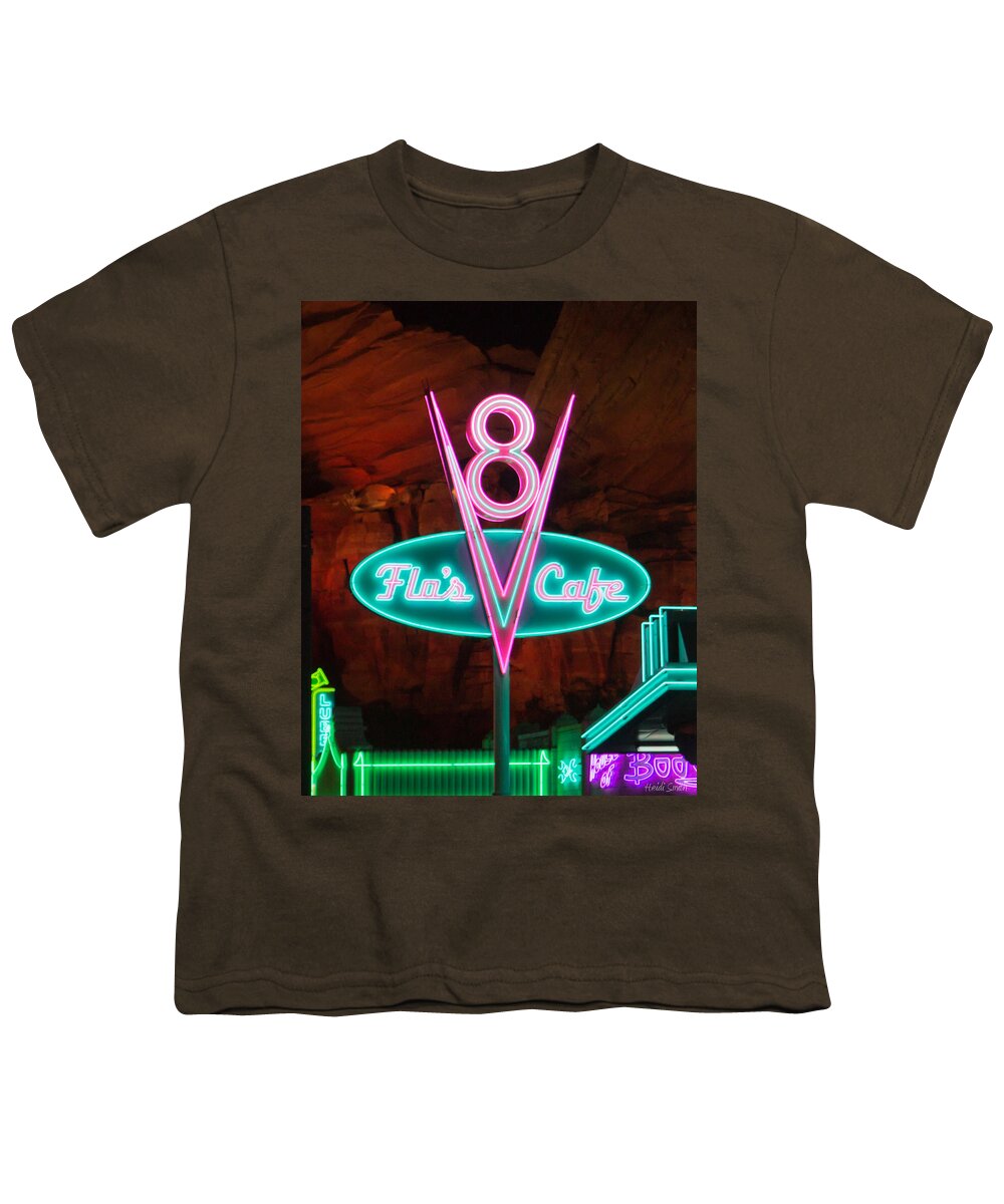 Disney Youth T-Shirt featuring the photograph Flo's V8 Cafe - Cars Land - Disneyland by Heidi Smith