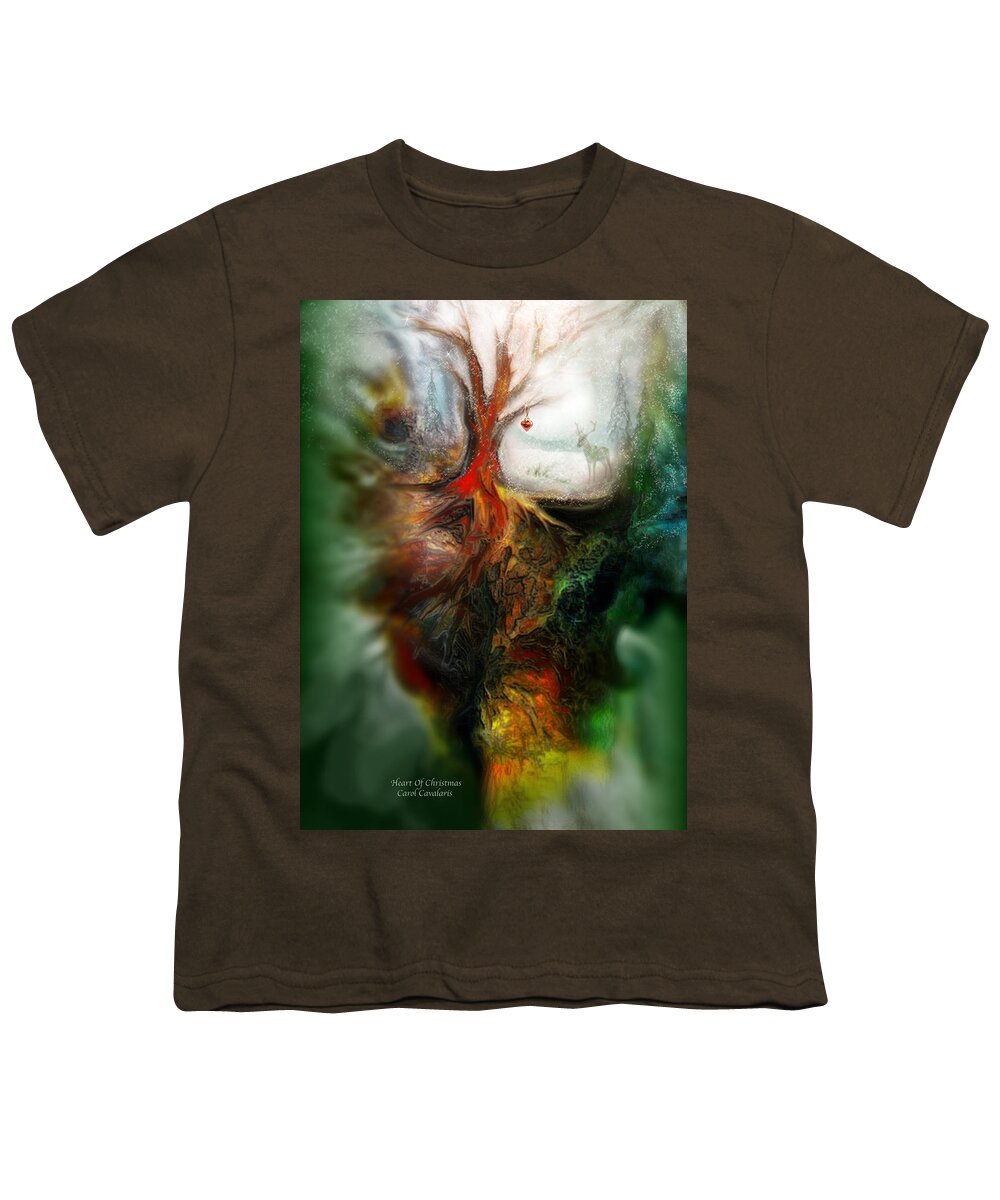 Christmas Youth T-Shirt featuring the mixed media Heart Of Christmas by Carol Cavalaris