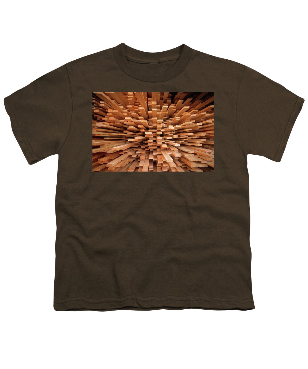 Fn Youth T-Shirt featuring the photograph Milled Wood Planks In A Stack, Europe by Flip De Nooyer
