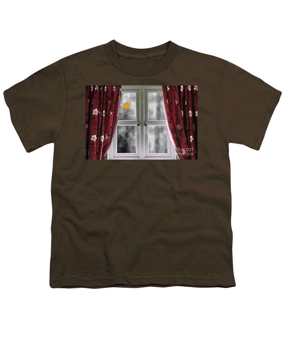 Window Youth T-Shirt featuring the photograph Rain on a window with curtains by Simon Bratt