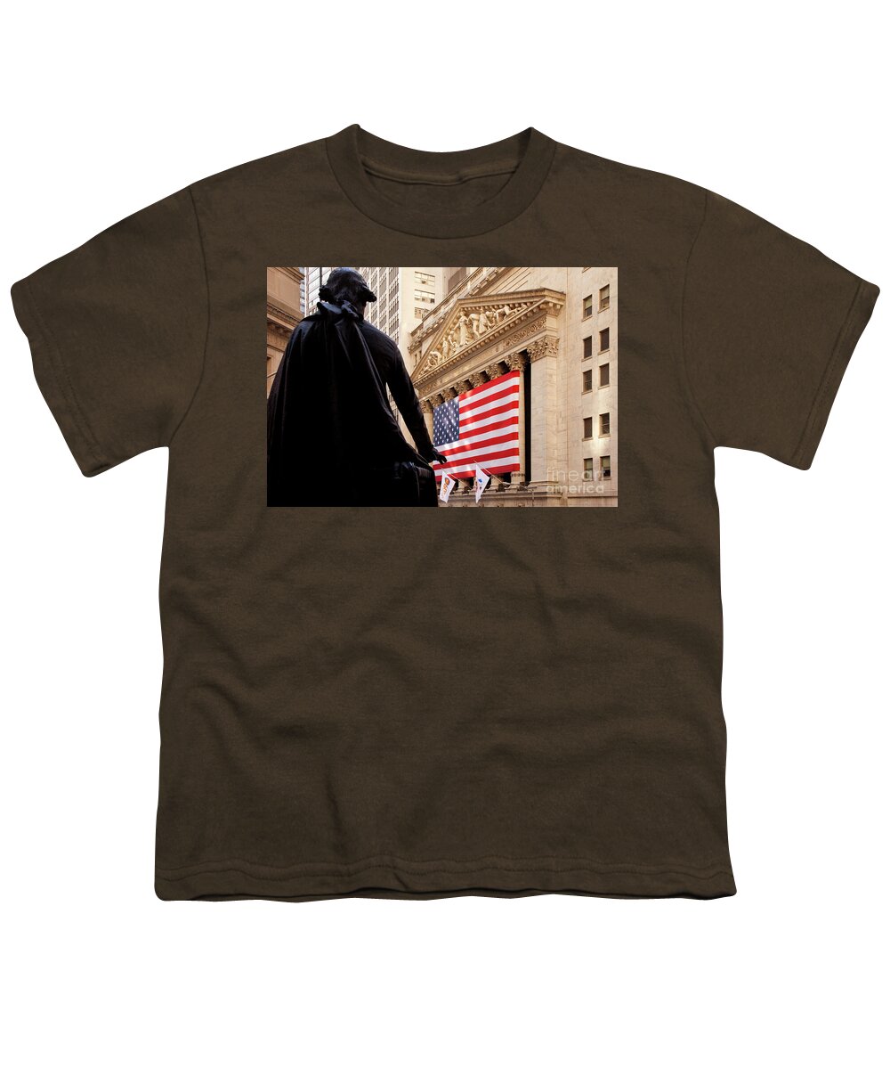 New York Youth T-Shirt featuring the photograph Wall Street Flag by Brian Jannsen