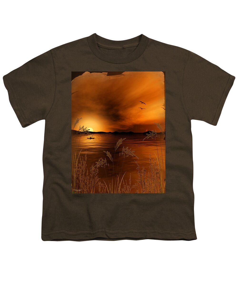 Gold Art Youth T-Shirt featuring the digital art Warmth Ablaze - Gold Art by Lourry Legarde