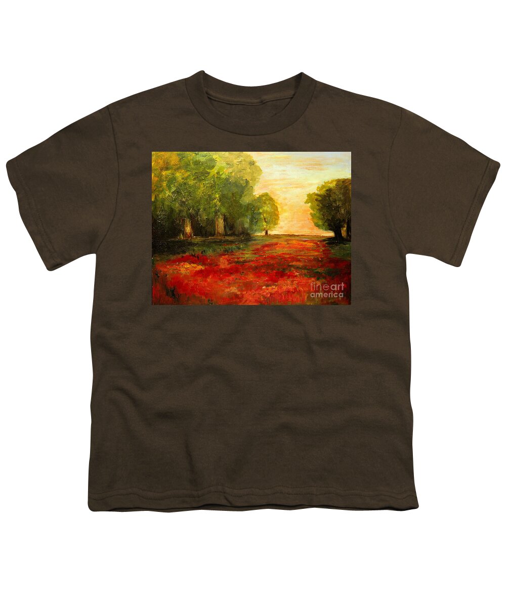 Landscape Youth T-Shirt featuring the painting Poppy Meadow 2 #1 by Julie Lueders 