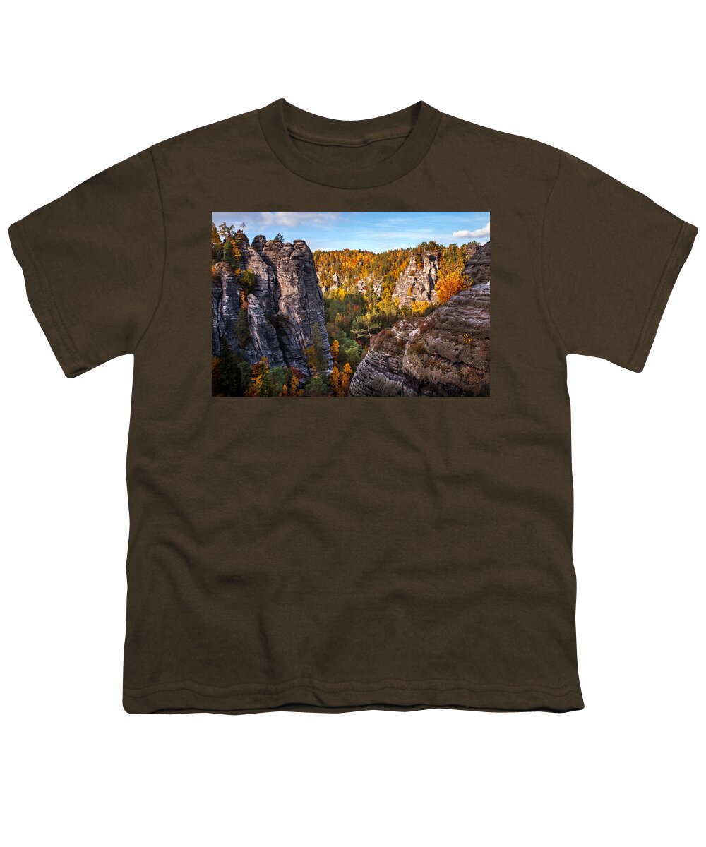 Saxon Switzerland Youth T-Shirt featuring the photograph Rocks of Saxon Switzerland #1 by Jenny Rainbow