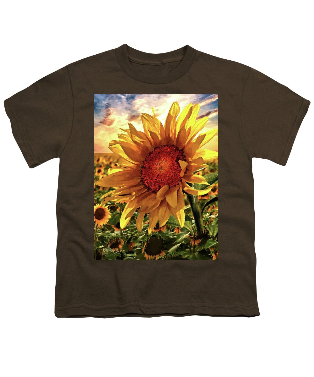 Sunflower Youth T-Shirt featuring the mixed media Sunflower Sunrise #1 by Dave Lee