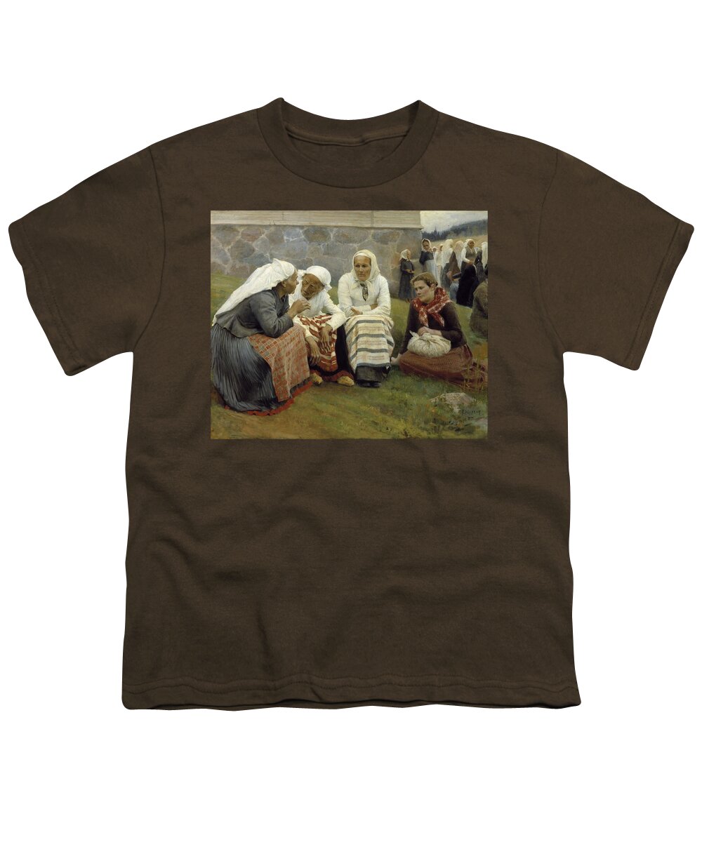 Albert Edelfelt Youth T-Shirt featuring the painting Women Outside the Church at Ruokolahti by MotionAge Designs