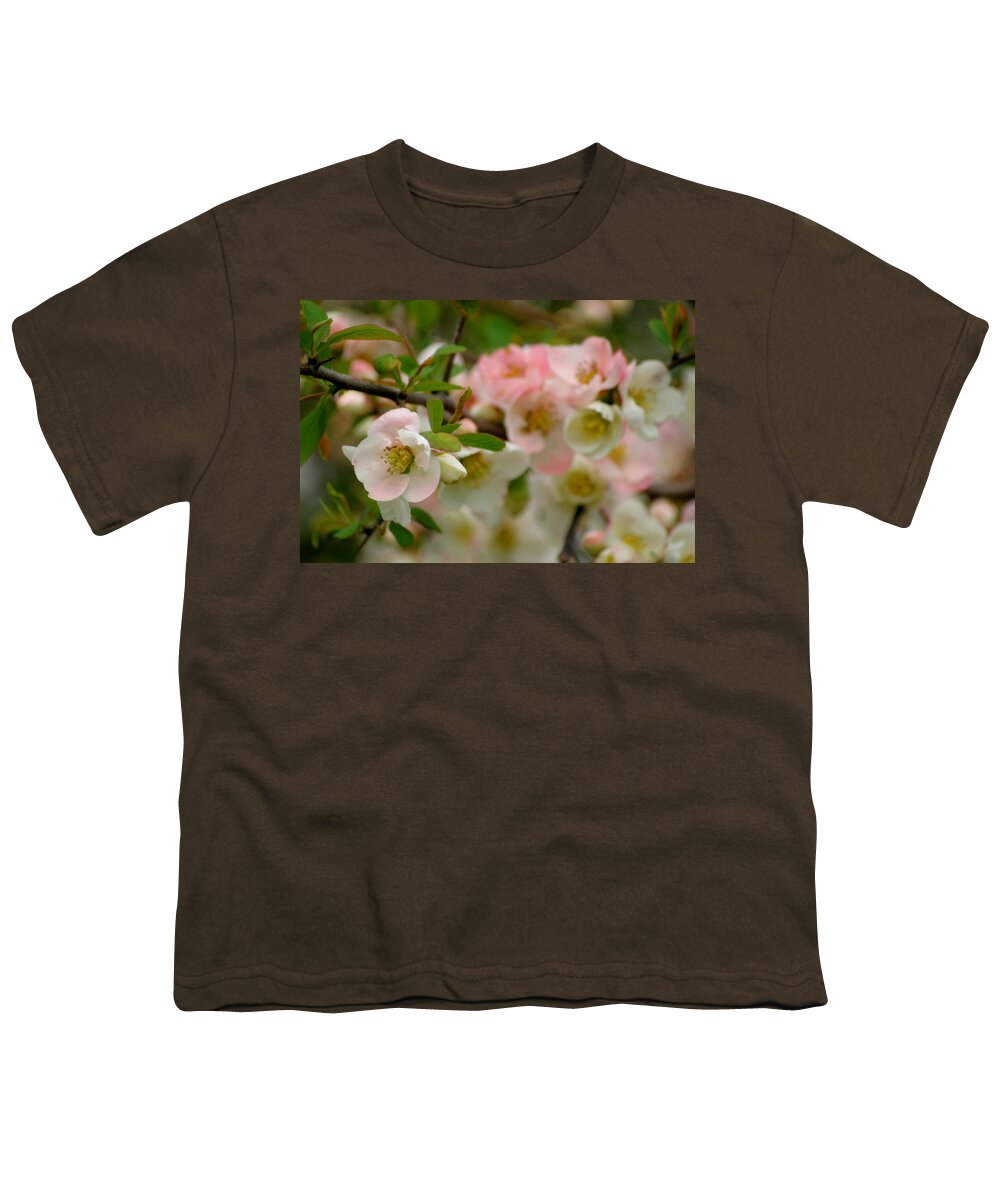 Flowering Quince Youth T-Shirt featuring the photograph Peaches and Cream #3 by Living Color Photography Lorraine Lynch