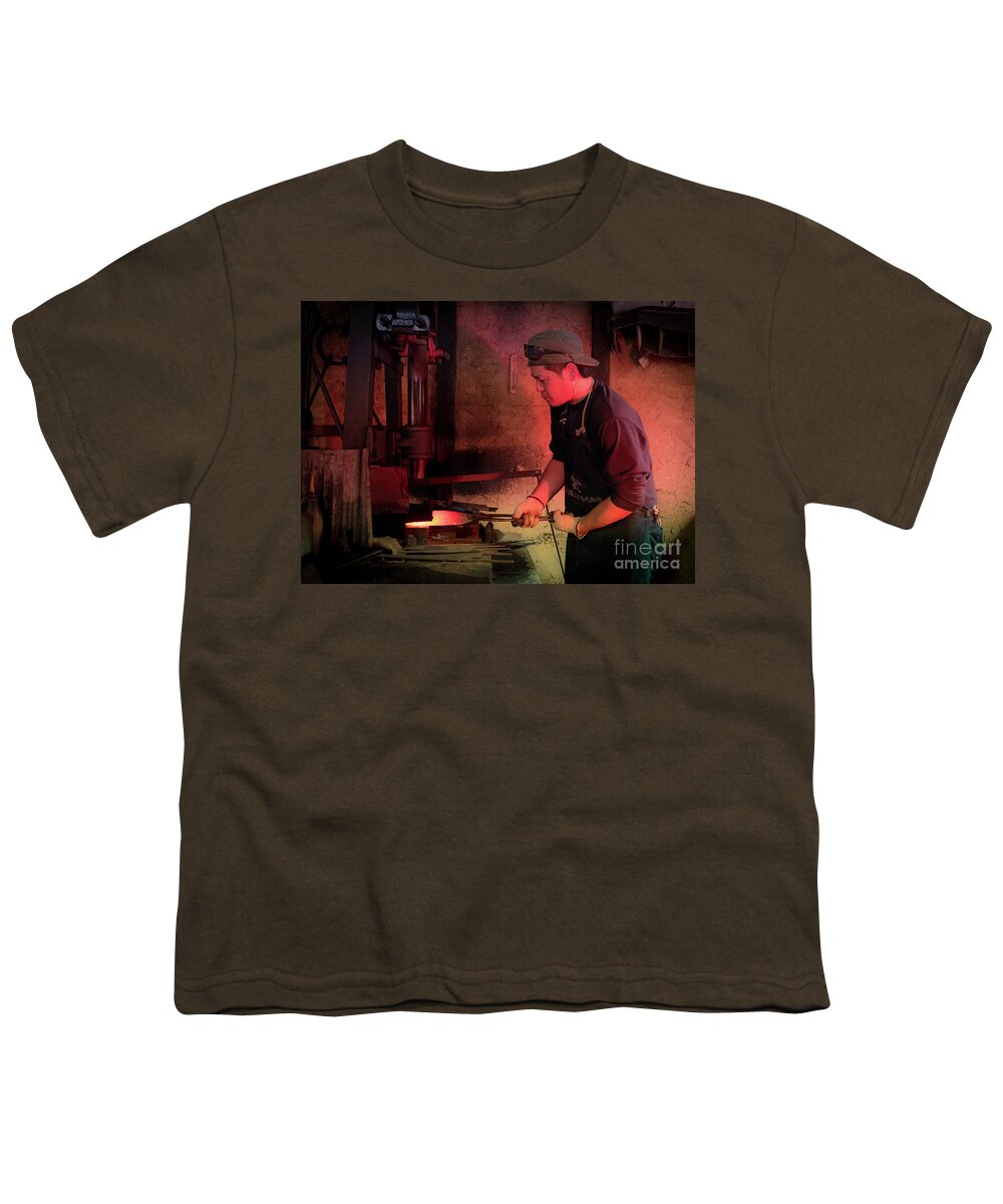 Blacksmith Youth T-Shirt featuring the photograph 4th Generation Blacksmith, Miki City Japan by Perry Rodriguez