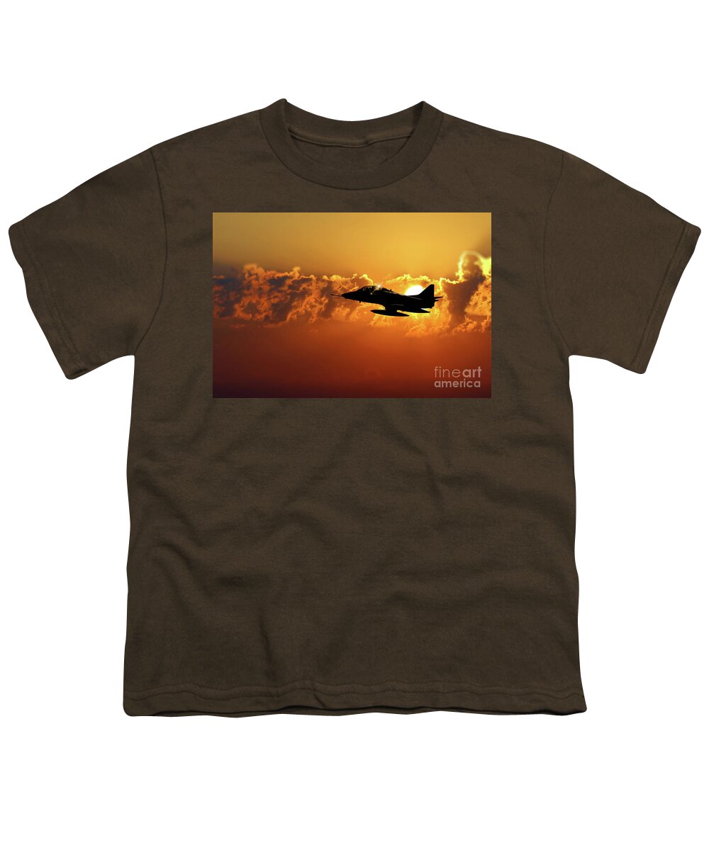 A-4 Youth T-Shirt featuring the digital art A4 Skyhawk Silhouette by Airpower Art