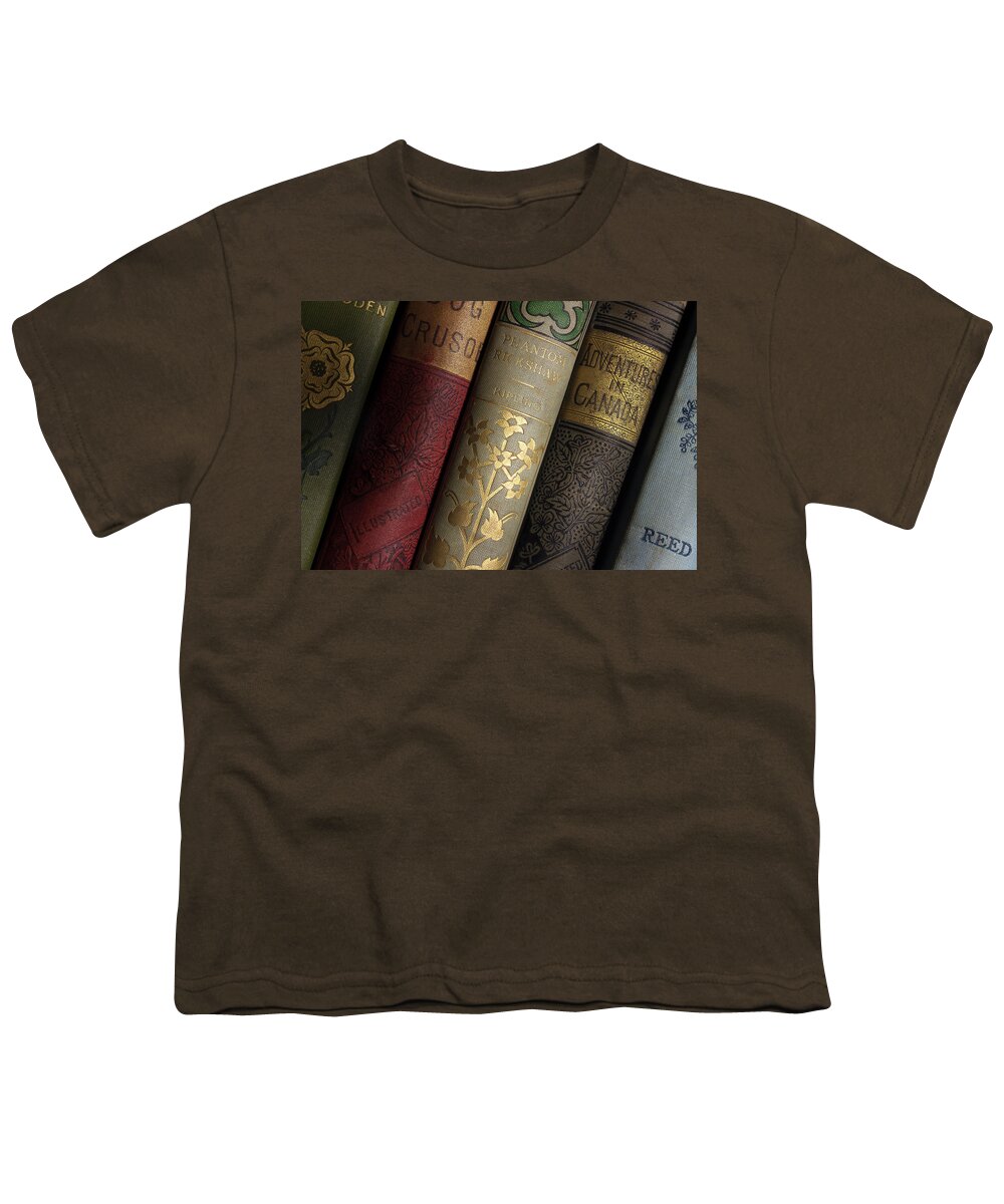 Vintage Books Youth T-Shirt featuring the photograph Adventures On The Shelf by Mike Eingle