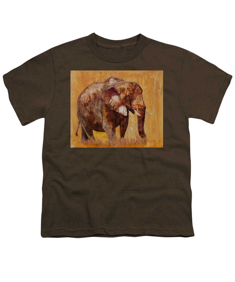 Elephant Youth T-Shirt featuring the painting African Gold by Sherry Shipley