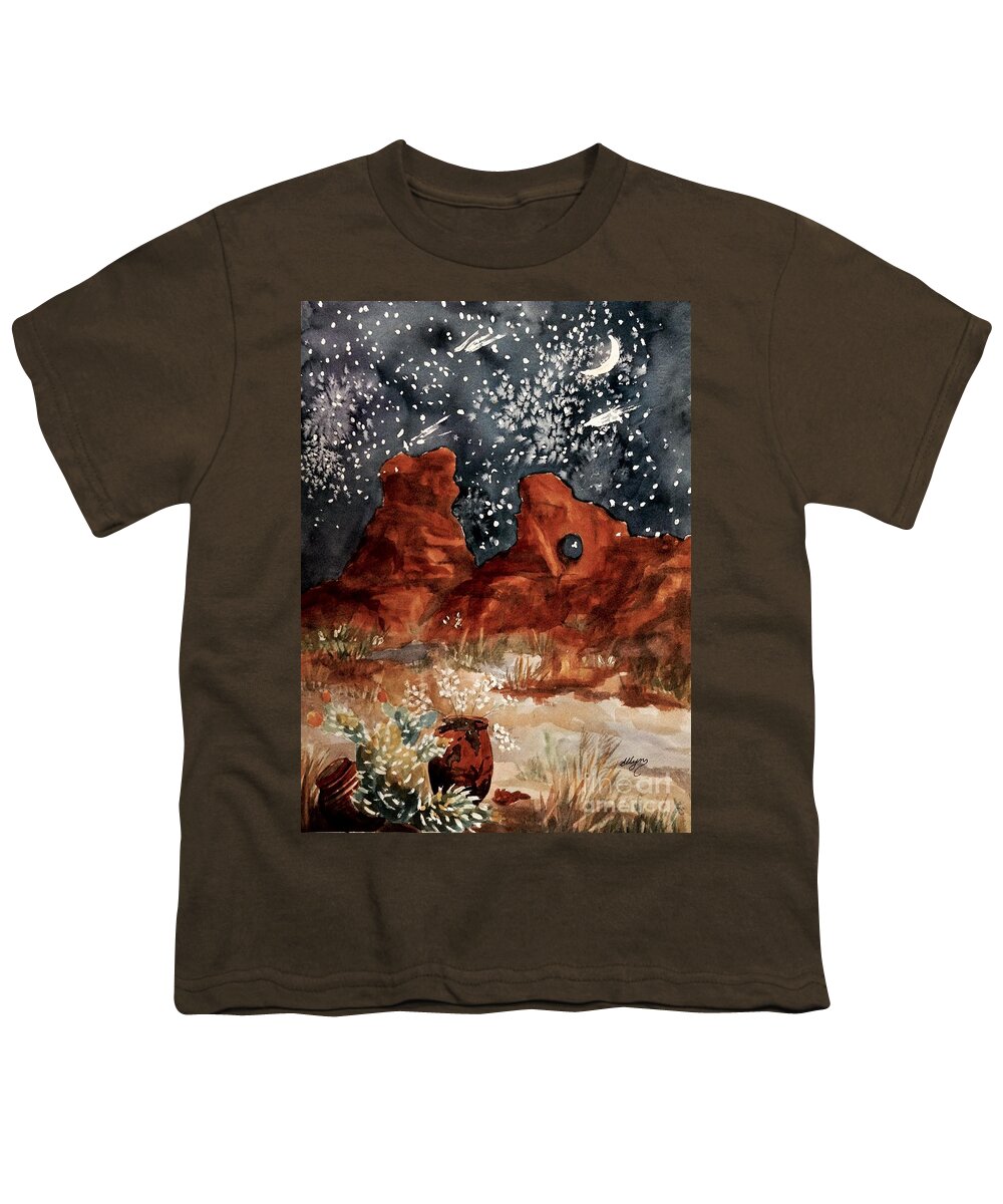Arches National Park Youth T-Shirt featuring the painting Arches - Dark of Night by Ellen Levinson