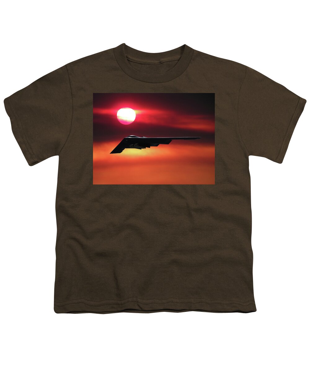 B-2 Stealth Bomber Youth T-Shirt featuring the mixed media B-2 Stealth Bomber in the Sunset by Erik Simonsen