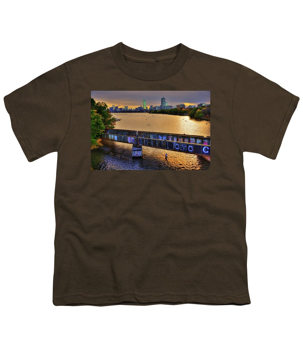 Boston Skyline Youth T-Shirt featuring the photograph Boston Skyline at Sunrise over The Charles RIver by Joann Vitali