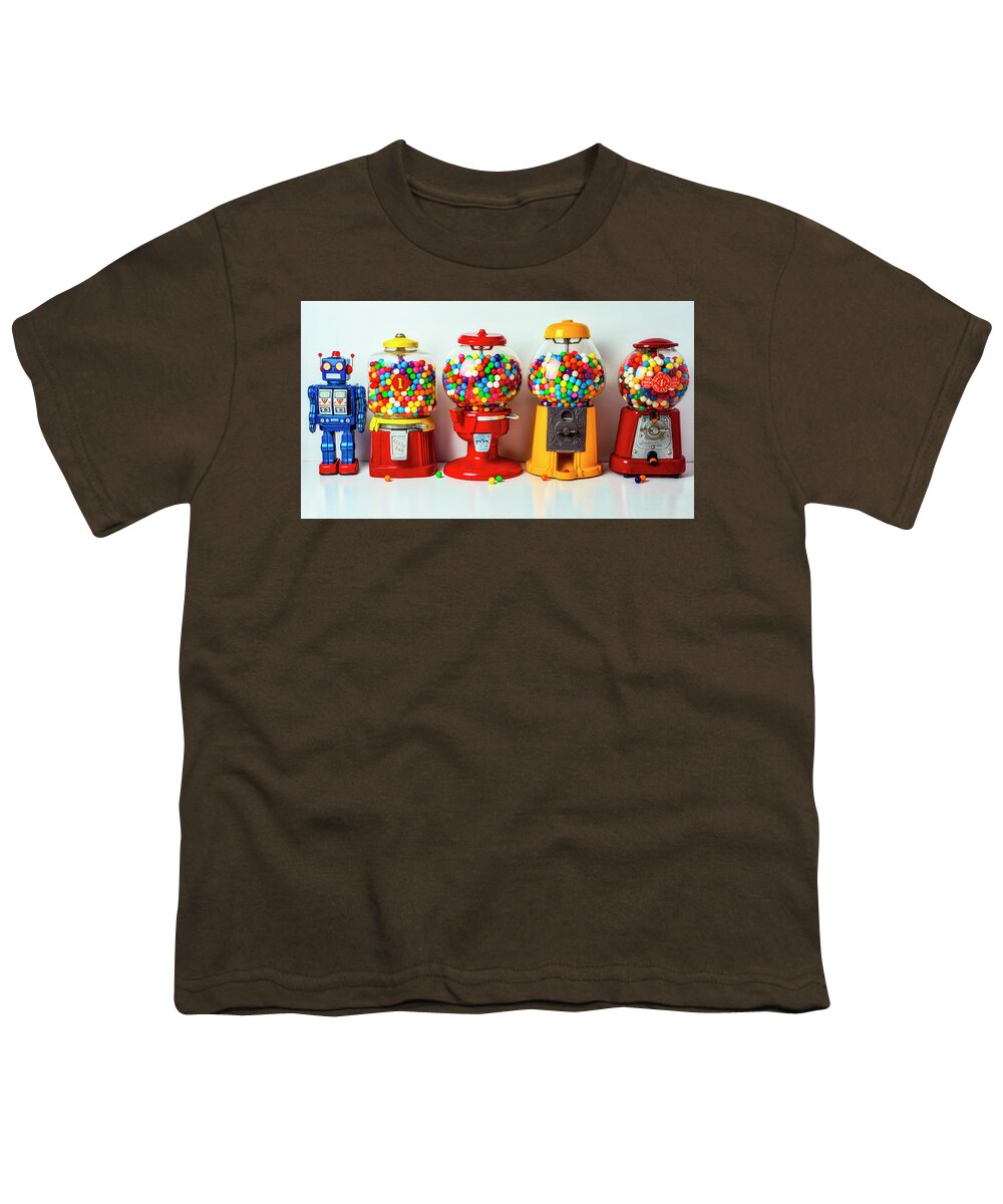 Bubblegum Machine Gum Youth T-Shirt featuring the photograph Bubblegum Machines And Robot by Garry Gay