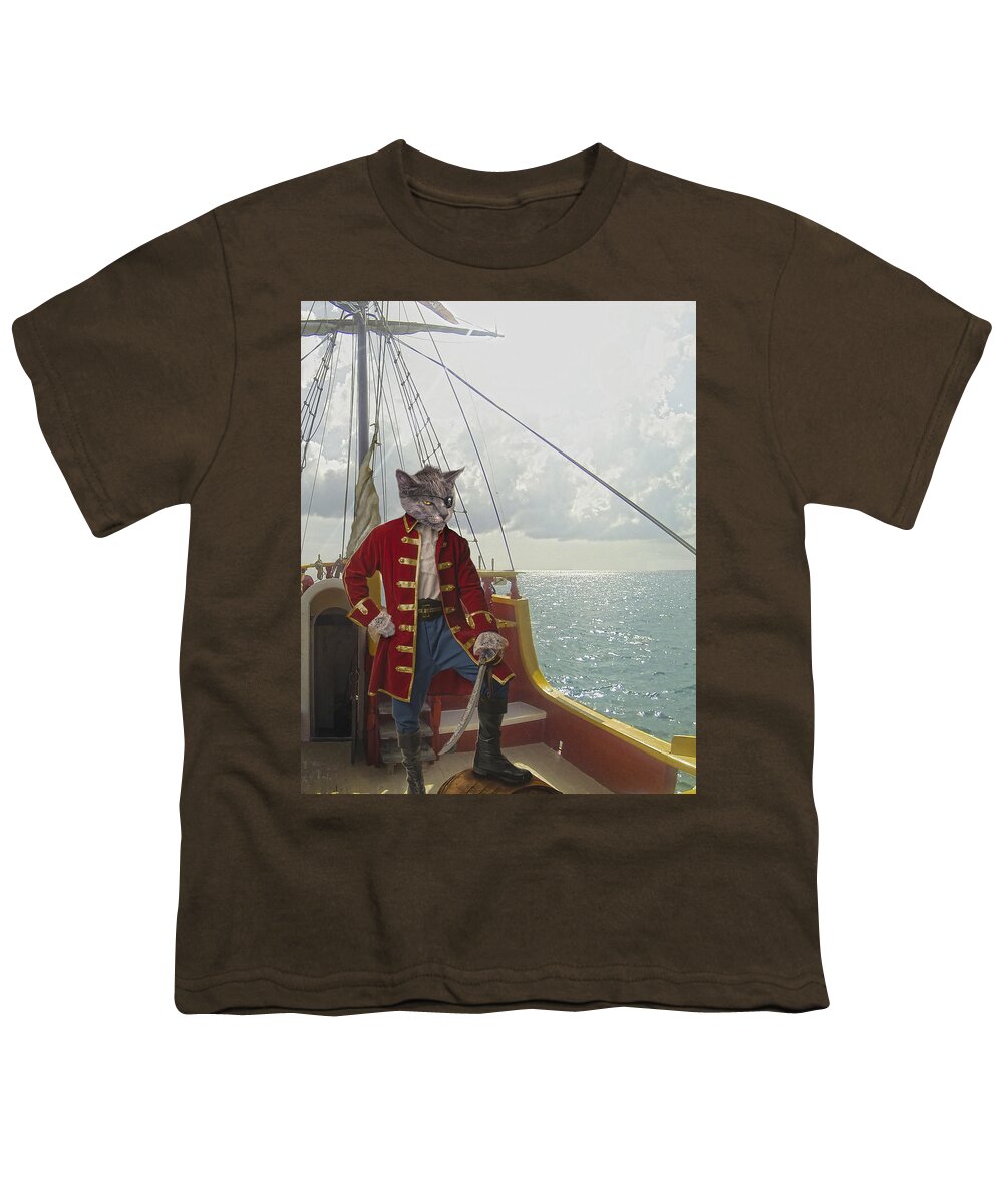 Pirate Youth T-Shirt featuring the digital art Captain Catnip by Rick Mosher
