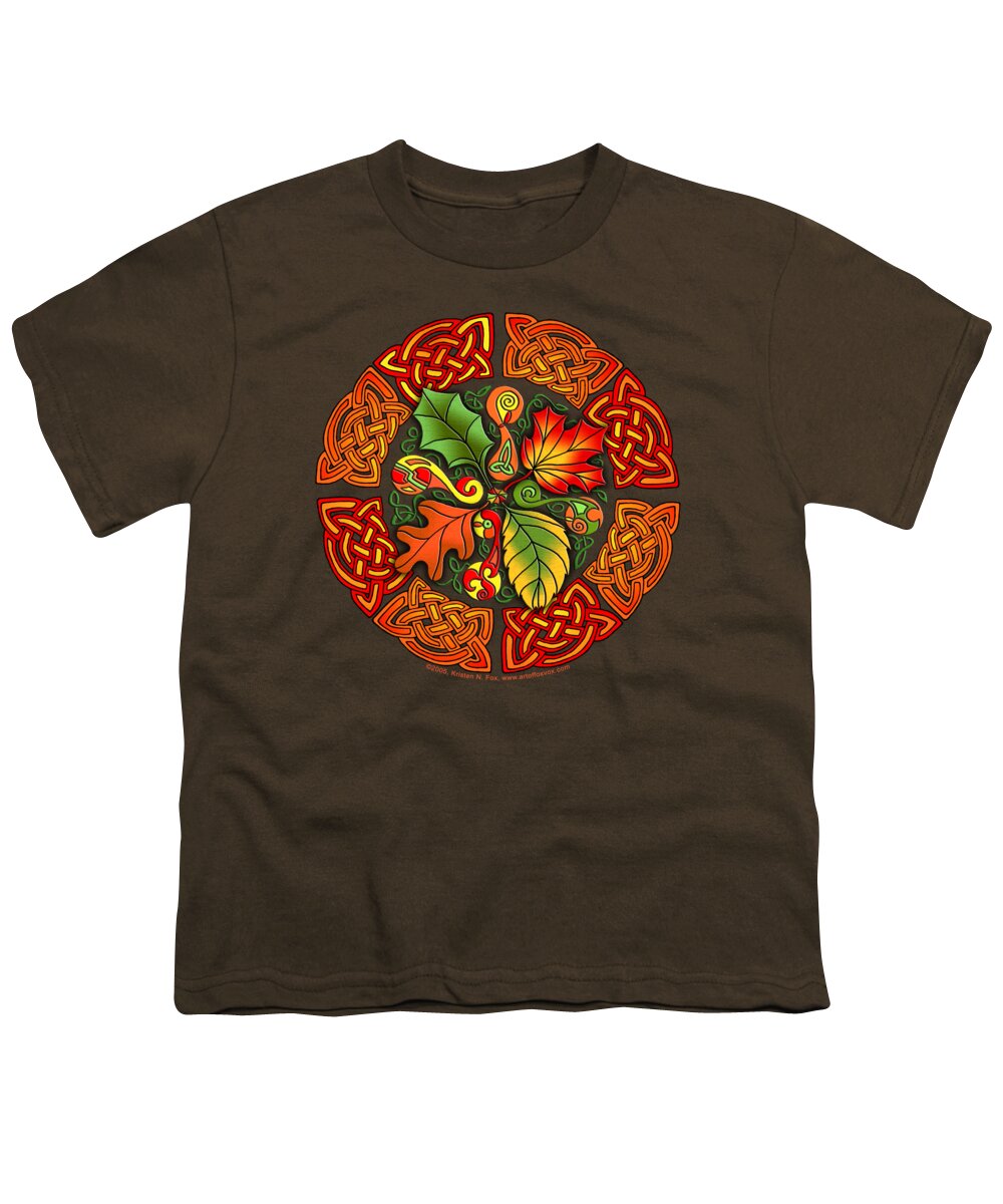 Artoffoxvox Youth T-Shirt featuring the mixed media Celtic Autumn Leaves by Kristen Fox